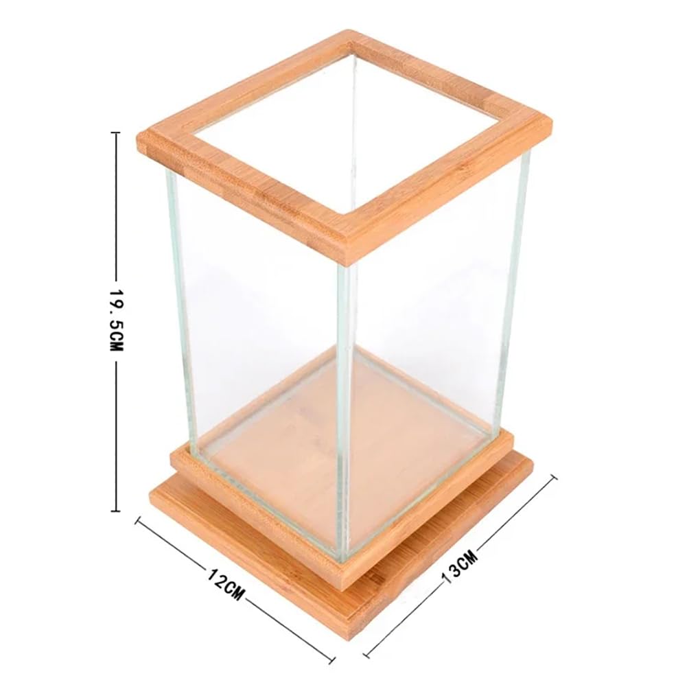 Betta Fish Tank, bambusowa plastikowa obrotowa miska na ryby z lekką pokrywką, przezroczyste 360° ozdobne akwarium do dekoracji wnętrz, do użytku na biurku, przezroczysta, prostokątna konstrukcja