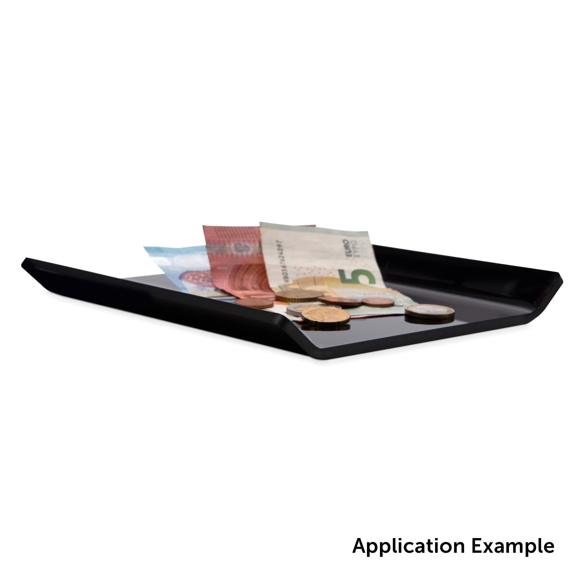 5 Stk. Zahlteller, Cash-Tray, Wechselgeldschale, Kassierteller als Bezahlteller aus schwarzem PLEXIGLAS® für eine kontaktlose Bezahlung am Verkaufstresen im Kassenbereich oder im Restaurant, Café