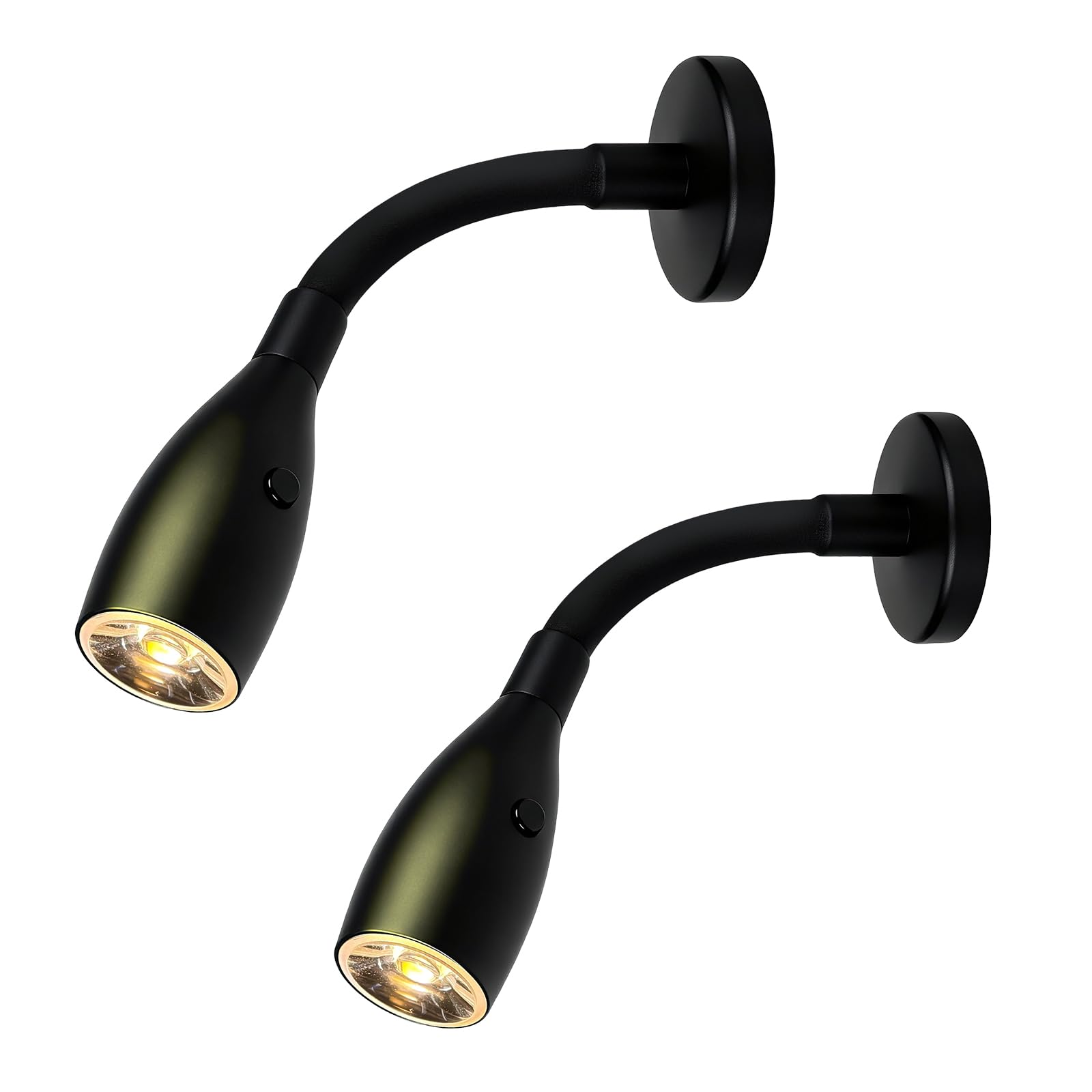 THALASSA Paquete de 2 luces flexibles de cuello de cisne de 12 V, color negro, luz de lectura para caravana, blanco cálido y rojo, modo nocturno, montado en la pared, luces debajo del gabinete, para