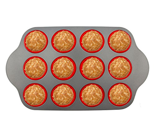 Silicone Muffin Pan With Steel Frame, 12 Cups Full Size | Professional Non-Stick Baking Molds by Boxiki Kitchen | BPA-Free Bakeware | Silicone 12 Cup Muffin Mold - Thumbnail 6