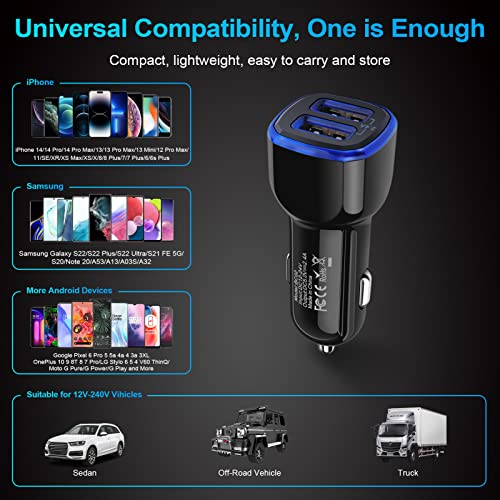 Car Charger iPhone, 5Pack 2.4A 12V USB Adapter Car Cigarette Lighter USB Charger Car Plug for iPhone 16e 16 15 14 13 12 11 SE XR XS X 8 7 6, Samsung Galaxy S23 S22 S21 S20 S10 S9 S8 S7,Android,Kindle