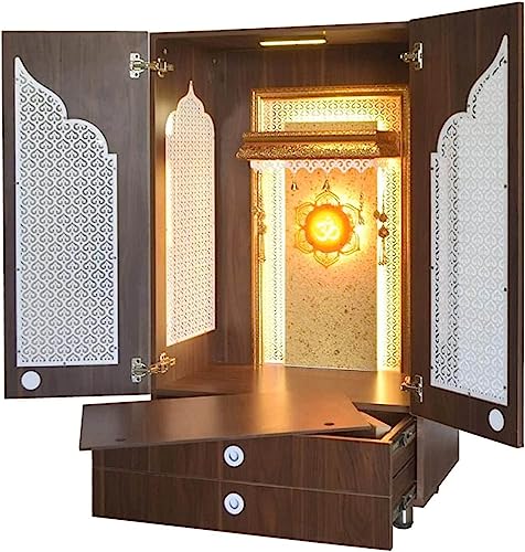Devyom White Wooden Temple with LED Lights for Home and Office | Table Top Home Mandir | Puja Mandir (70x22x18 inches)