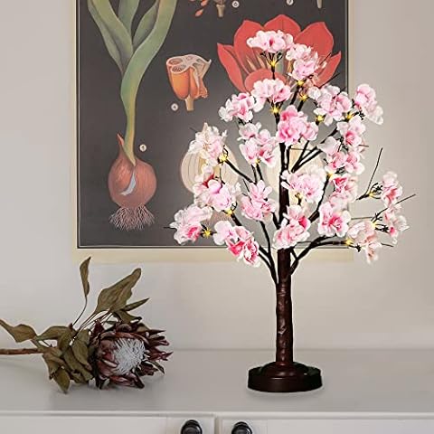 FUCHSUN Artificial Cherry Blossom Tree Lamp with Led Lights 24 Inches Lighted Tree with Pink Silk Flowers Spring Decoration with 8 Functions and Timer for Home Office Party Wedding (Warm White Light) Cover