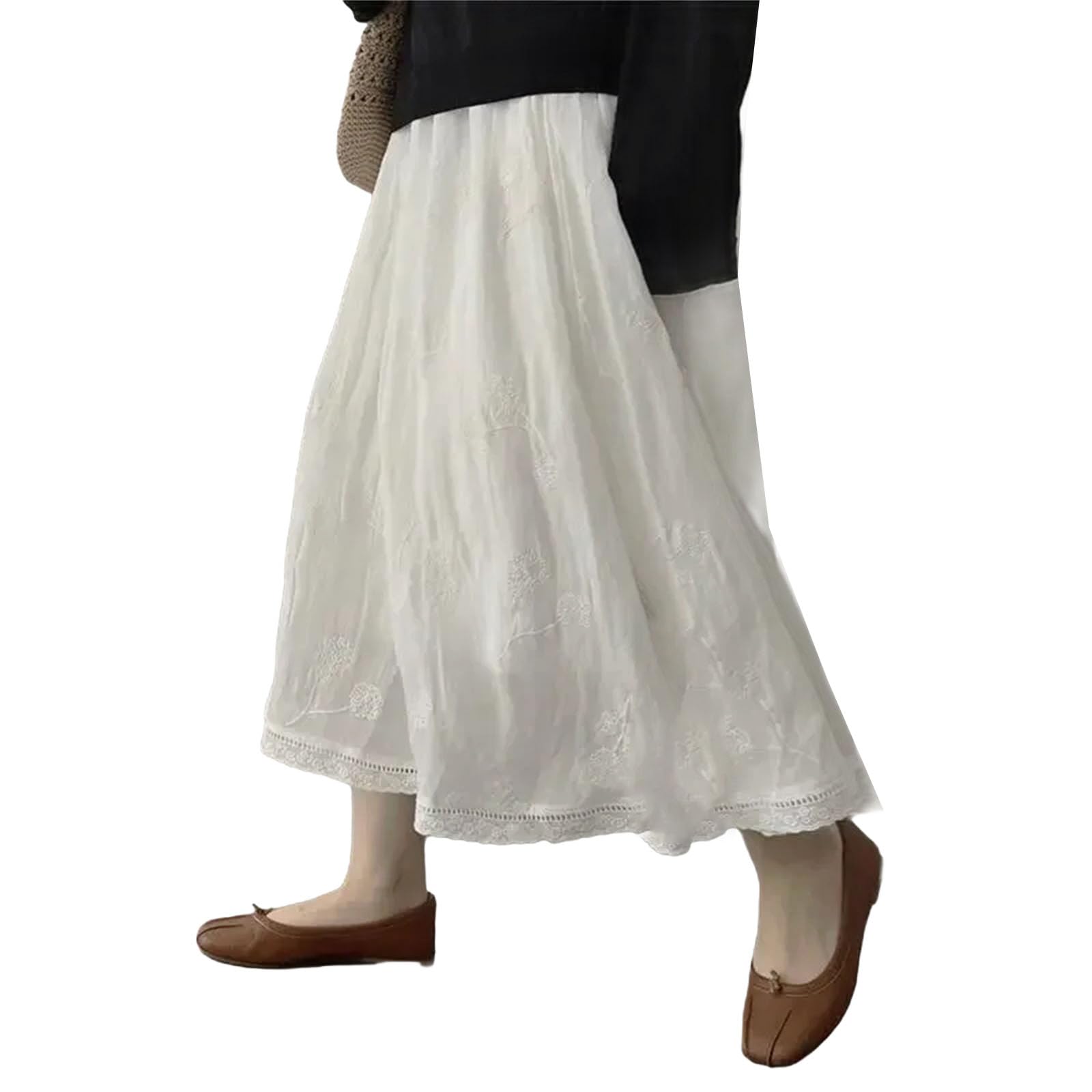 Gonna longuette da donna a vita alta casual pieghe Boho elegante gonna bianca