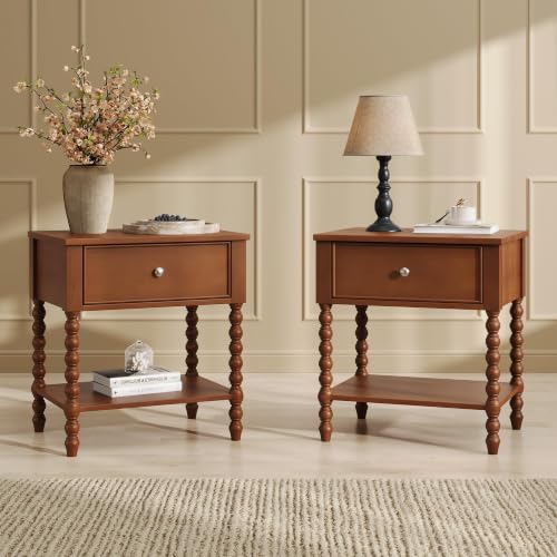 Image of AMERLIFE Solid Wood Night Stand Set of 2, Midcentury Brown Side Table