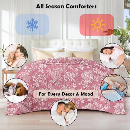 Image of AYKA Reversible AC Comforter 150 GSM Microfiber Summer Blanket Double Bed (90x100 Inches) | Printed Floral Design Cooling Quilt for AC Room | Soft Breathable Duvet Pink & White