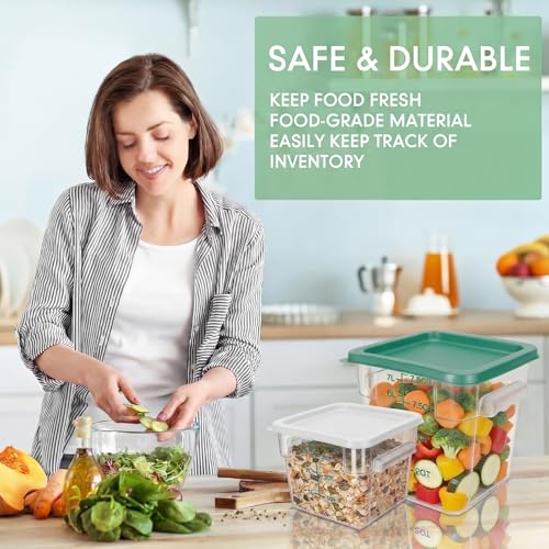 Image of Lallisa 4 Pcs 8qt & 4qt Clear Food Storage Containers with Lids Handles and Scales, Stackable Plastic Square Food Storage Containers for Dough Proofing Baking Kitchen Restaurant(White, Green)