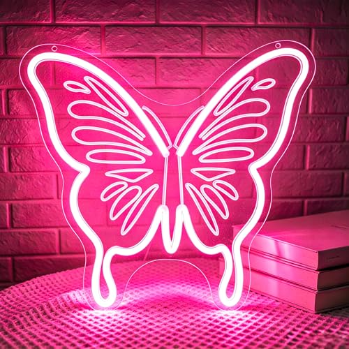 Image of Butterfly Neon Sign for Wall Decor Light Up Sign Led Signs for Room Party Home Wall Decor USB Powered
