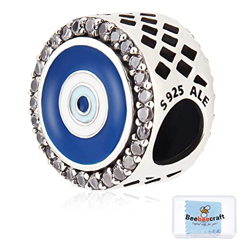 Beebeecraft 925 Perle Malocchio in Argento Sterling con Zirconia Cubica e Smalto Ciondoli Fatima Mano per Bracciale con Ciondoli Serpente Europeo per Regali di Compleanno Madre Figlia