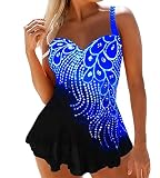 Tomwell Badeanzüge Für Damen Einteilige Schwimmanzug Schwimmrock Rock Rüschen Retro Badeanzug Baderock Bottom Slip Polsterung Bikini Farbanpassung Badekleid A Dunkelblau 50