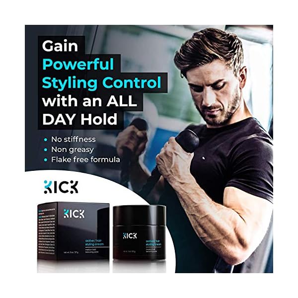 Hair-Cream-for-Men-by-KICK-Medium-Hold-Forming-Cream-Award-Winning-Mens-Hair-Products-Non-Greasy-Hair-Styling-Cream-with-Argan-and-Coconut-Oil-to-Restore-Dry-Damaged-Hair-2-Oz Kick Hair Cream for Men Medium Hold Forming Cream - Award Winning Mens Hair Products - Non Greasy Hair Styling Cream with Argan and Coconut Oil to Restore Dry, Damaged Hair - 2 Oz