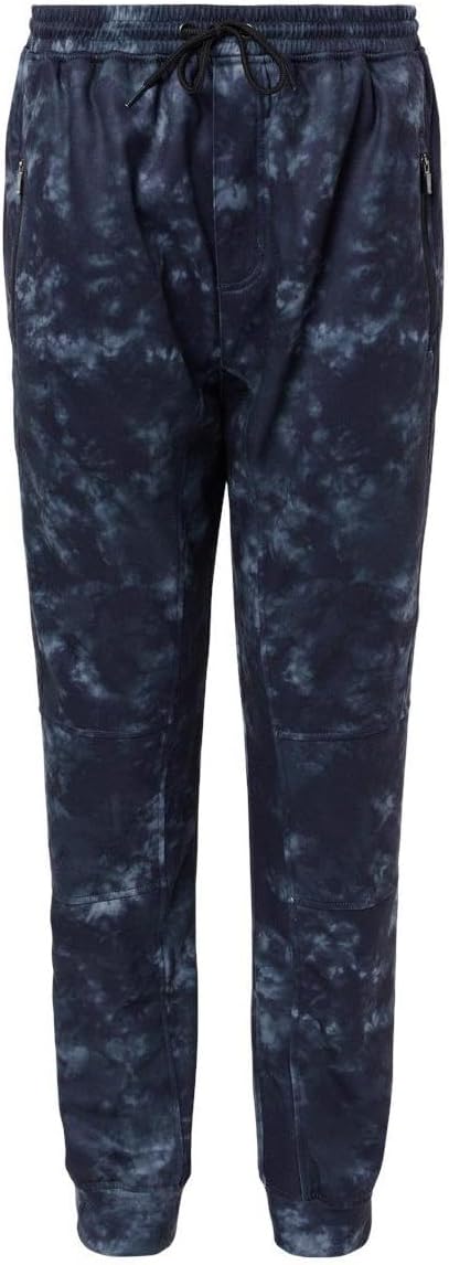 Burnside Mens Performance Fleece Joggers, L, Navy Tie Dye