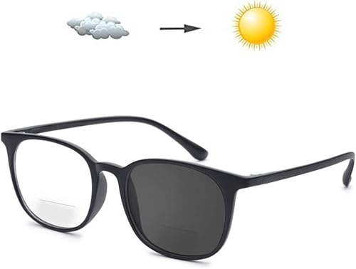 Fuisetaea Gafas de lectura bifocales grises del fotocromo TR90 de los lectores de transición del marco ligero TR90