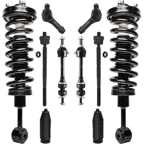 Image of Detroit Axle - 4WD 10pc Front Struts Kit for 2006-2008 Ford F-150 Lincoln Mark LT, 2 Struts with Coil Spring Assembly 4 Outer Inner Tie Rods 2 Sway Bars 2 Boots Replacement Suspension Kit
