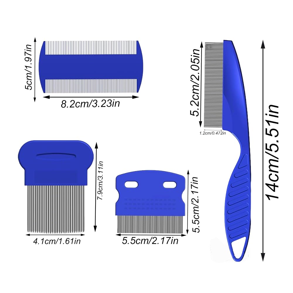 Haustierkämme Set, 4 Pcs Edelstahl Flohkämme, Plastik Doppelseitig Nissenkamm, Feinzahniger Kamm, für Lang und Kurzhaarige Tiere