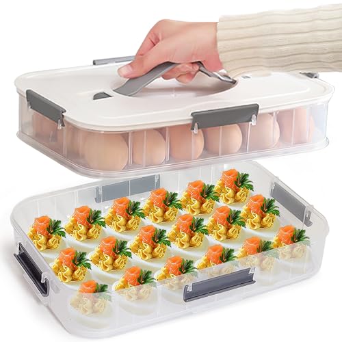 VitalYang Deviled Egg Container with Lid Double Layer Egg Container 36 Count Deviled Egg Tray- Secure Lock & Handle Stackable Leak-Proof Design for Parties & Catering White