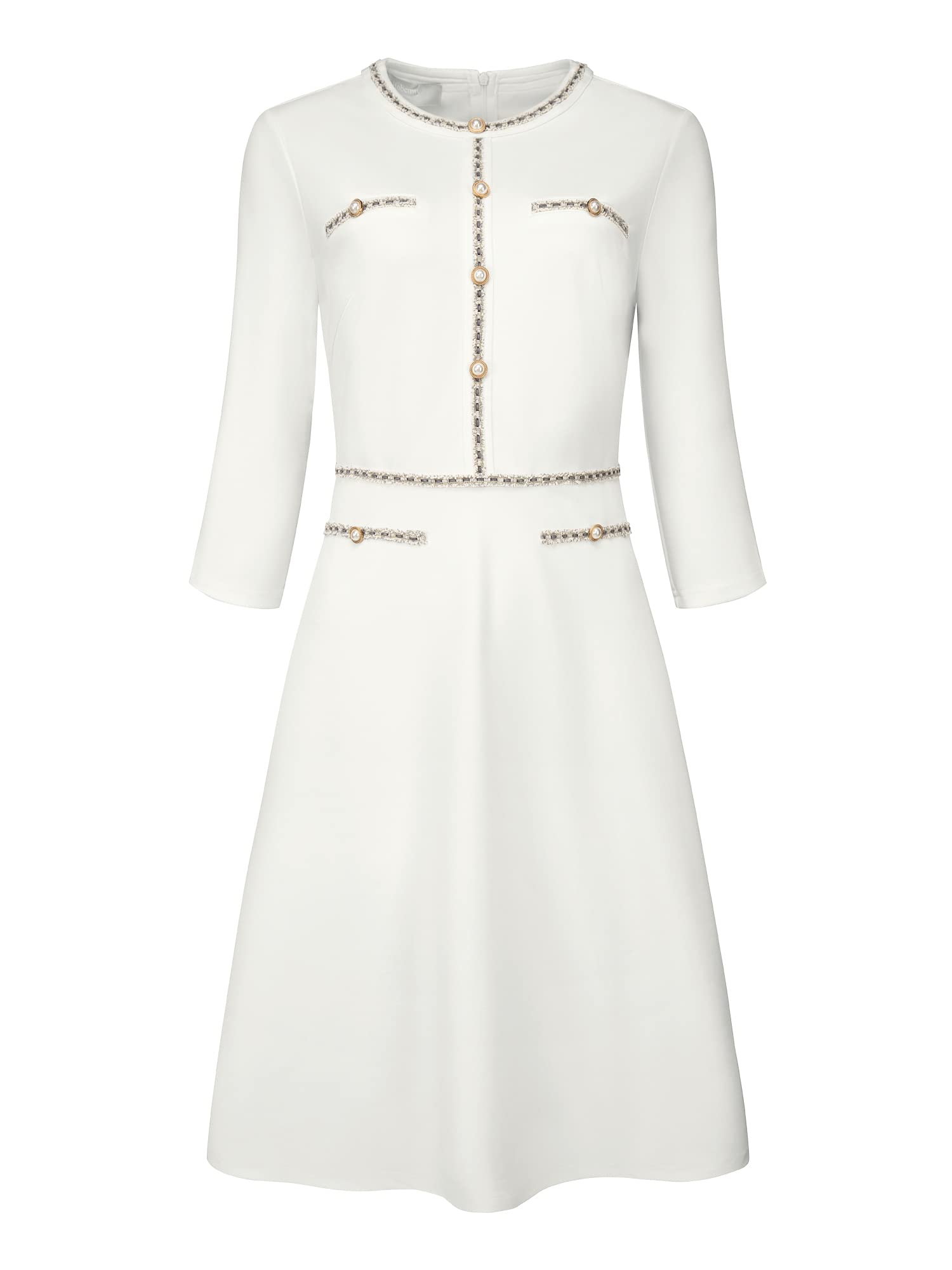 Women's Church A-Line Work 3/4 Sleeve Tweed Midi Dresses