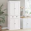 LOUVIXA Kitchen Pantry Storage Cabinet, Freestanding Cupboard with 2 Cabinets, Drawer and Adjustable Shelves, Tall Storage Cabinet for Kitchen, Dinning Room, Living Room in White (White)