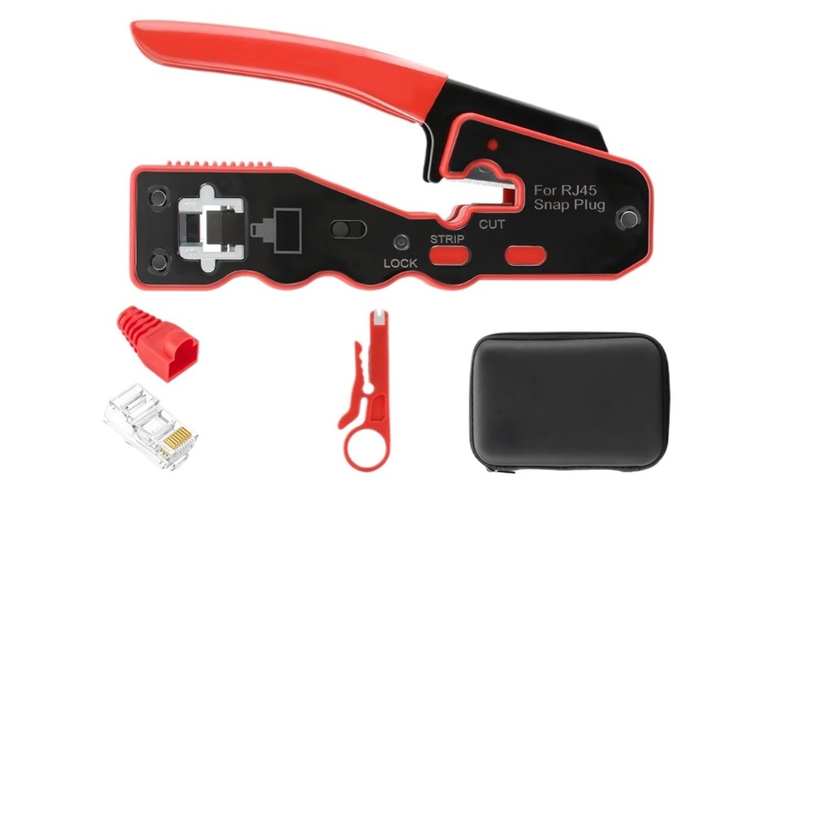 Kit de herramientas de red de paso Cat6, alicates de prensado RJ45, pelacables, conectores Cat6 de una sola, botas 8P, funda EVA