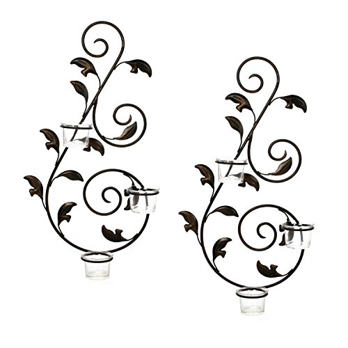 Hosley Set of 2 Iron Leaf Wall Sconce with Tealights 18 Inches High