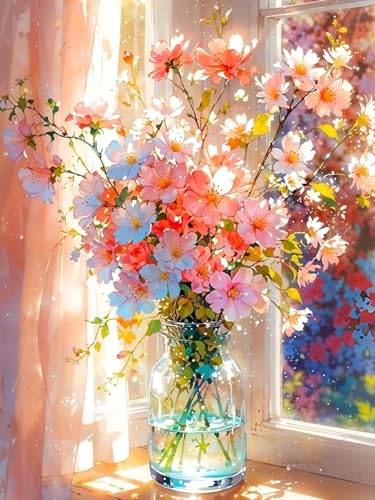 Image of Stamped Cross Stitch Kits - Flower Embroidery Starter Kit for Adult Beginners, Sunlight Cross Stitch Kits, Embroidery Kit for Arts and Crafts Beginners, Craft for Home Wall Decor 15.7 x 11.8 Inches