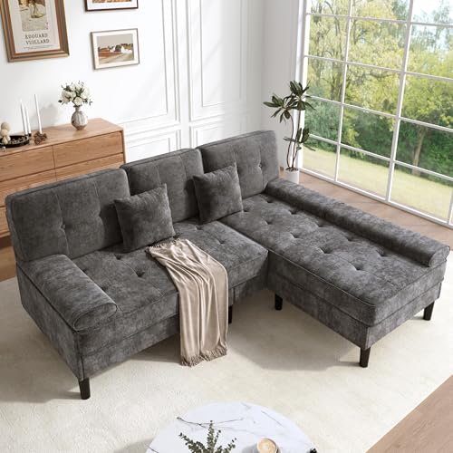 Yihomfy Canapé d'angle en Tissu de Chenille 195 cm, canapé 3 Places, Chaise Longue Reversible...