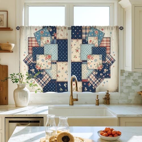 Rideaux de cuisine à motif floral vintage à pois d'automne avec passe-tringle pour petite fenêtre étroite 66 x 91 cm