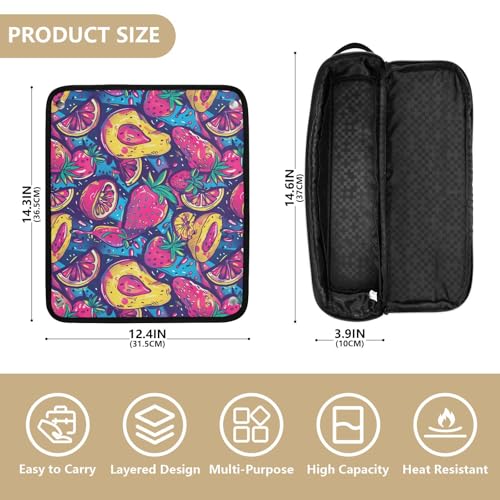 Bolso organizador de viaje para herramientas de cabello para mujer con tapete resistente al calor, impermeable, para planchas, rizadoras, secadoras, diseño pintura al óleo con frutas miniatura 4