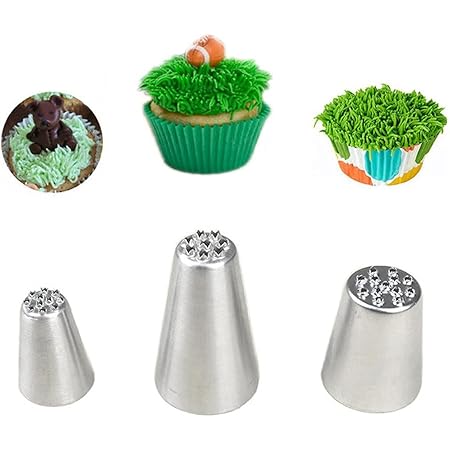 Hendiy 3pcs Grass Icing Nozzles Set,Cake Decorating Tips Piping Nozzles, Stainless Steel Pastry DIY Baking Tools