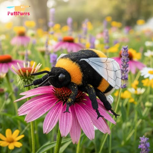 PuffPurrs Lebensechter Hummel-Plüsch, Realistischer Natur-Arbeiter Teddy, Insekten-Plüsch für Wissenschaftsfans, 20 cm