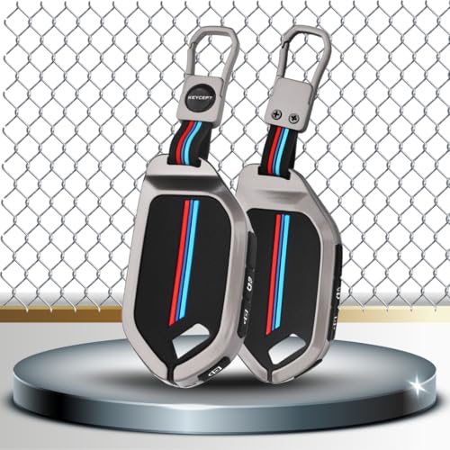 Image of KEYCEPT Metal Alloy Key Cover Compatible for Kia Syros, EV6, EV9 Seltos 2026 4 Button smart Key with Keychain (Short Keychain).
