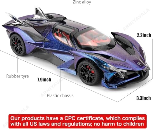 Image of 1 /24 Apollo EVO Alloy Car Model Pull Back Function with Realistic Sound & Bright LED Lights Perfect Toy Car for Kids & Collectors (Purple)