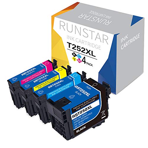 Run Star Remanufactured 252XL Ink Cartridge Replacement for Epson 252XL T252XL T252XL120 Used in Workforce WF-7720 WF-7710 WF-3640 WF-3620 WF-3630 WF-7610 WF-7620 WF-7110 WF-7210, 4-Pack (BK/C/Y/M)