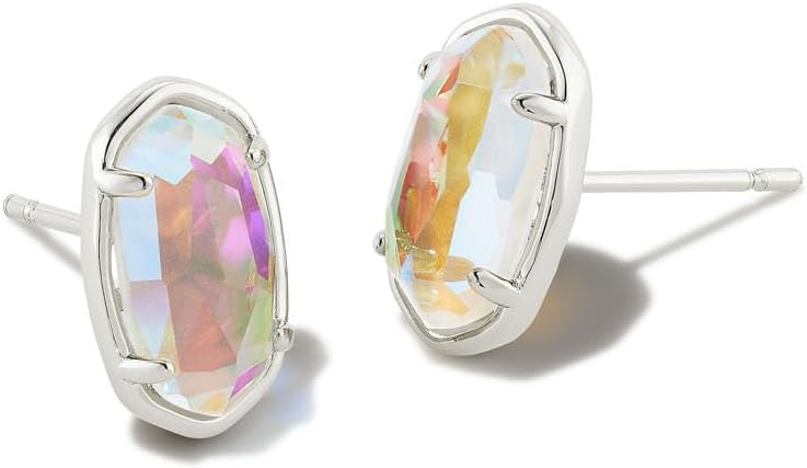 Grayson Stone Stud Earrings in Dichroic Glass, Rhodium-Plated Brass, Fashion Jewelry for Women