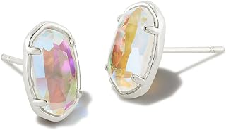 Grayson Stone Stud Earrings in Dichroic Glass, Rhodium-Plated Brass, Fashion Jewelry for Women