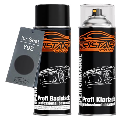 TRISTARcolor Pintura automotriz Set de botes de spray para Seat Y9Z Negro Pantera Metallic Pintura base pintura transparente aerosol 400 ml