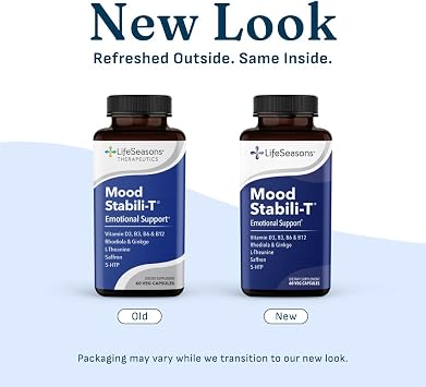 LifeSeasons Mood Stabili-T Emotional Support & Balance Supplement with Saffron, Rhodiola, L-Theanine, 5-HTP & Ginkgo Calm Focus, Stress Support & Positive Mood 60 Veg Capsules
