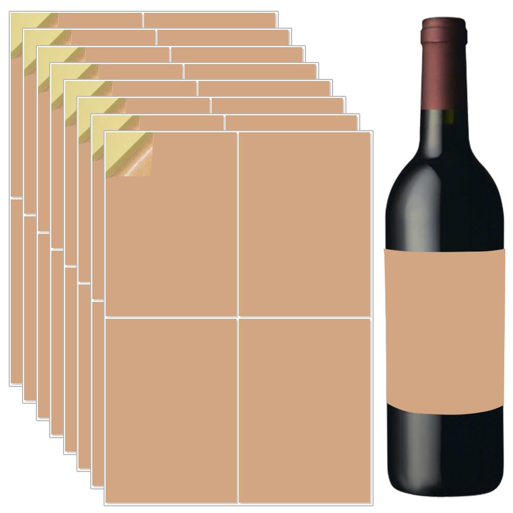 Beebeecraft 20Pcs Blank Wine Label 14.8x10.5cm Brown Adhesive Wine Bottle Labels Custom Wine Label Stickers for Wine Wedding Engagement Anniversary Cocktail Party