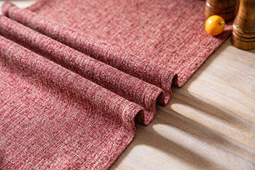 Image of ZeeMart Burlap Style Farmhouse Table Runners 72 Inches Long, Red Rustic Woven Dining Table Runner for Everyday Use, 14x72 Inches, Red