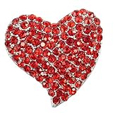 Gyn&Joy Silvery Tone Austrian Crystal Love Valentine Heart Brooch Pin BZ264 (Red)