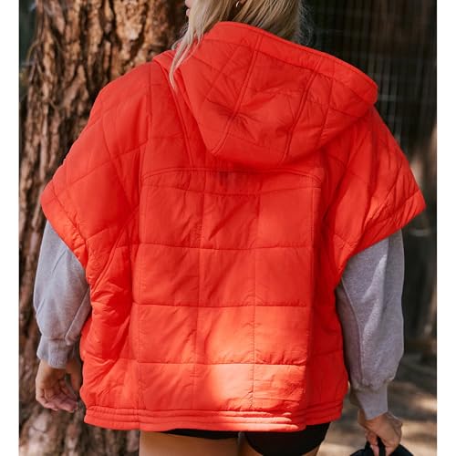 Quilted Puffer Vest Women Oversized Sleeveless Zip Up Hooded Poncho Padded Jacket Fall Winter Warm Gilet Outerwear2