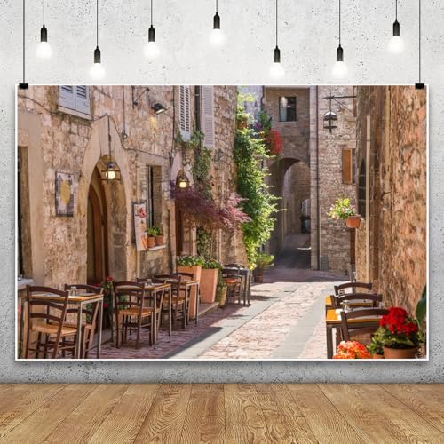 Leowefowa Italian Wedding Backdrop 13x6ft Vinyl European Downtown Street Caffee