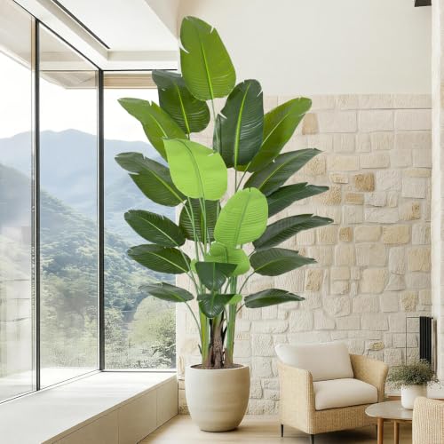 Image of Lifelike Bird of Paradise Artificial Plant,8.2ft Faux Banana Leaf Tree with 20 Trunks - Perfect Indoor Silk Floor Plant for Home Decor in Living Room, Office, and Bedroom 1Pack