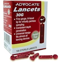 Advocate 30G Sterile Blood Lancets for Dietetic Testing, Add to Universal Lancing Devices, Easy-to-Use Twist Top and Thin Lancets, Essential Diabetic Supplies 100 Count
