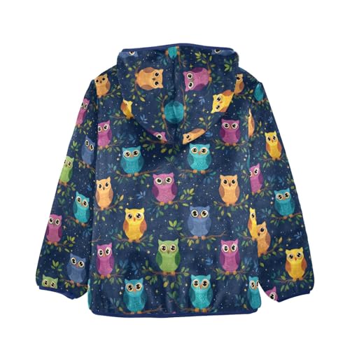Cute Owl Toddler Fleece Jacket Baby Boys Hooded Zipper Long Sleeve Thick Warm Outerwear 3-10 Years2