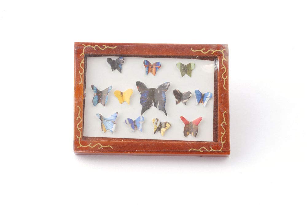 Melody Jane Dolls Houses Dollhouse Butterfly Display Box Collage Picture Frame Ornament Accessory 1:12 Scale Wooden Frame Multicolor Whimsical Rustic