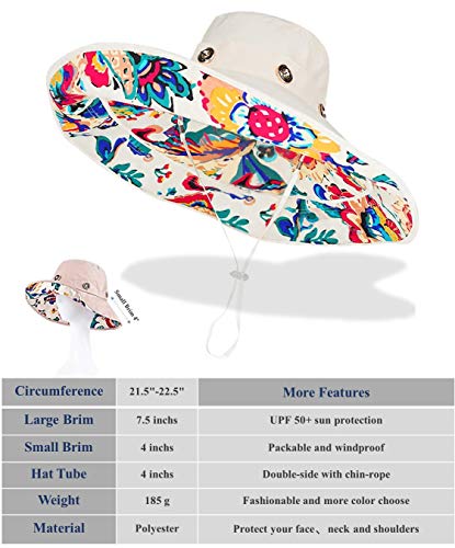 Packable Extra Large Brim Floppy Sun Hat Reversible Upf 50+ Beach Sun Bucket Hat Beige #TOP2
