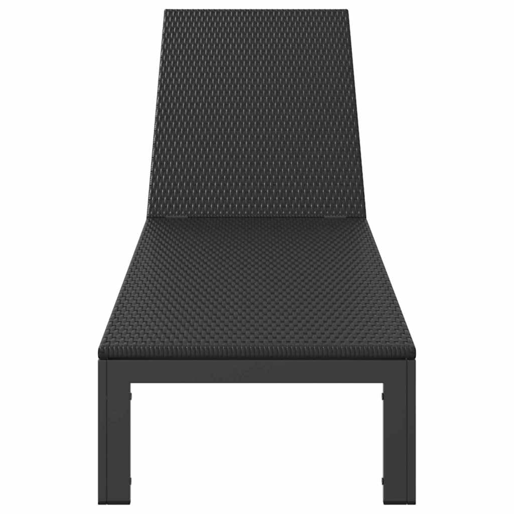 Leżak do opalania z polirattanu, czarny, ze stalową ramą, 206 x 62,5 x 74 cm, wielopozycyjne oparcie, leżak ogrodowy na taras, balkon, do relaksu i relaksu na urlopie