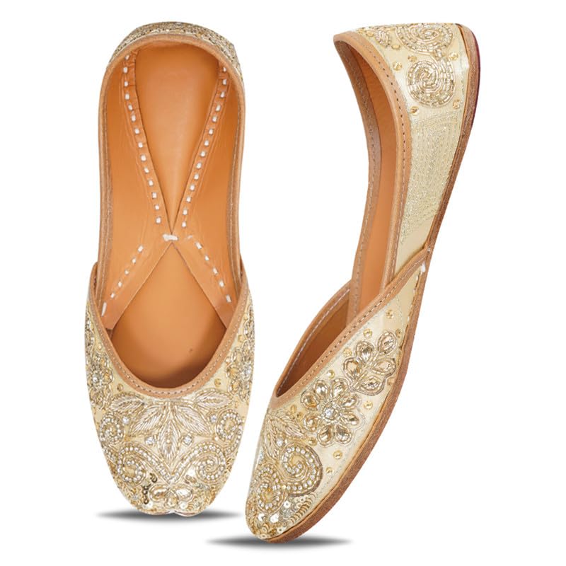dfr Traditional Hand Dabka Zari Embroidery Rajasthani Stylish Punjabi Ethnic Comfortable Sole Cushioned Fancy Bellies Mojari Jutti for Women and Girls-picture-16
