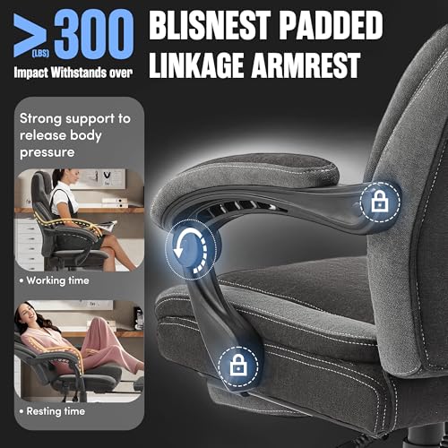 Image of Massage Office Chair with Foot Rest,6-Point Vibration & Heat Executive Office Chairs,Ergonomic Desk Chair for Heavy People,Big and Tall Fabric Office Chair 500LBS,Reclining Managerial Chair,BlackGrey